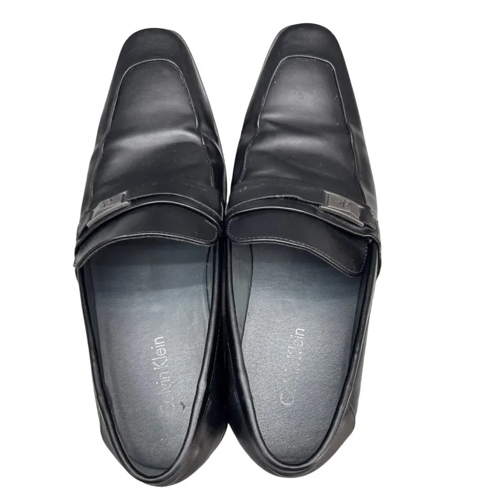 Calvin Klein Brighton Black Leather Buckle Strap Slip On Dress Loafer Men 8.5